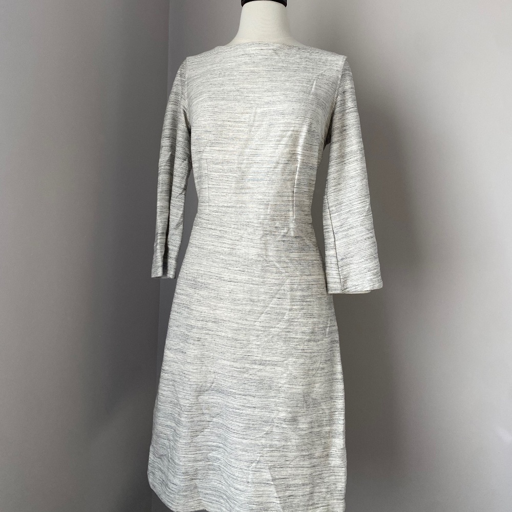 Fitted Grey Stripe Bell Sleeve Dress